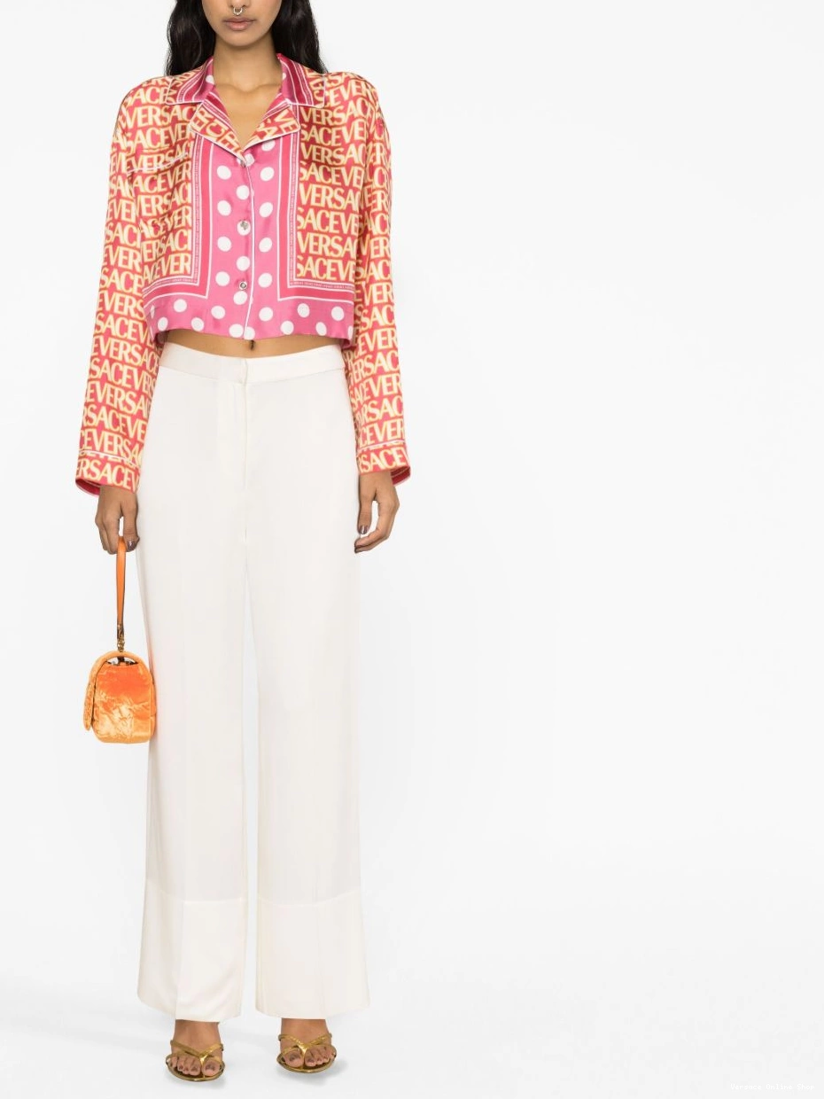 Cheap cropped Women Allover Versace Versace silk shirt 0407
